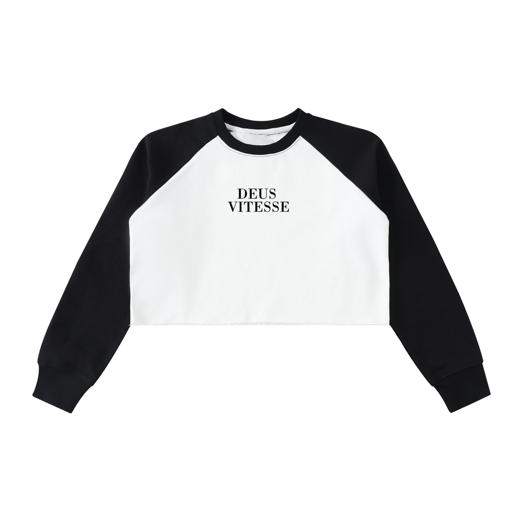 Raw-Hem Color-Block Raglan Crop Sweatshirt